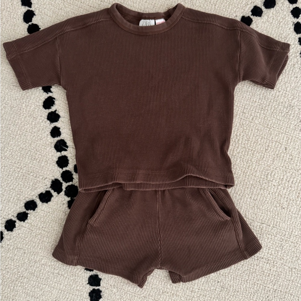Brown Waffle Short Sleeve Set